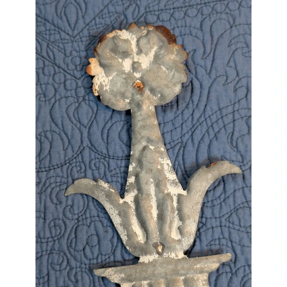 Vintage Embossed Tin Wall Hooks Pair Floral French Country Farmhouse Shabby Chic